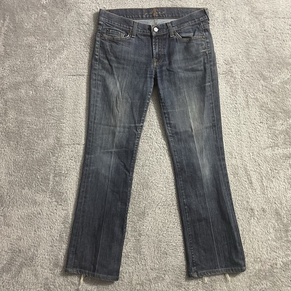 7 For All Mankind Jeans‎ Womens Size 30 Bootcut Dark Wash Low Rise Blue Denim - Picture 1 of 8